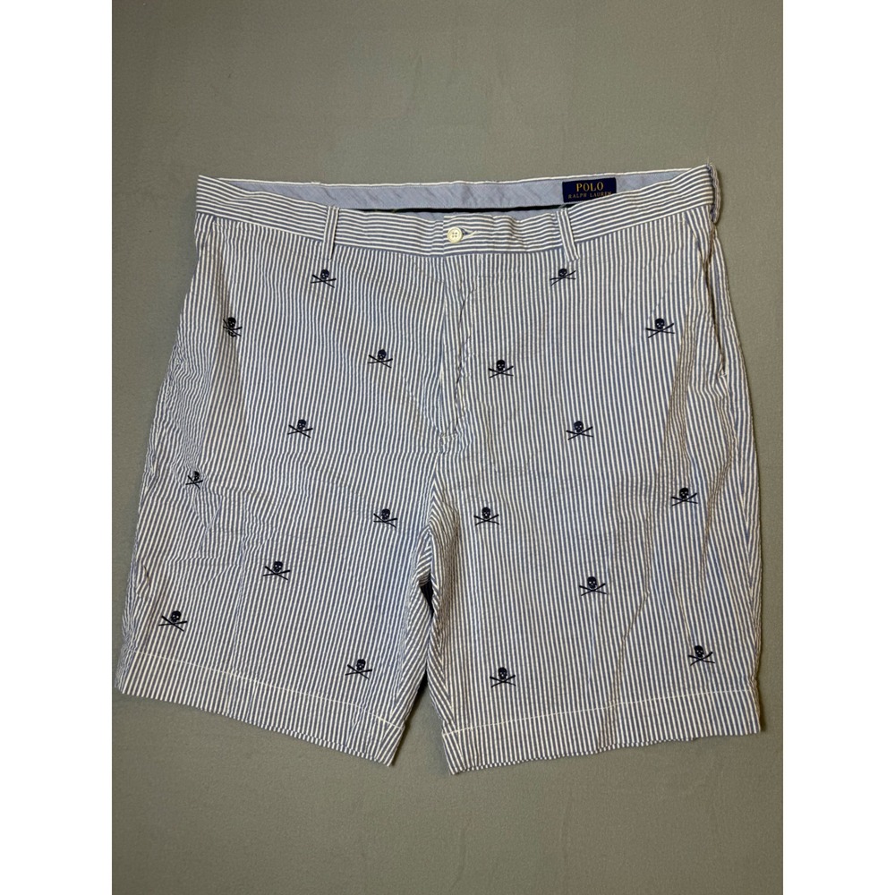 Polo Ralph Lauren Stretch Classic Fit Mens 40 Blue Seersucker Skull Shorts